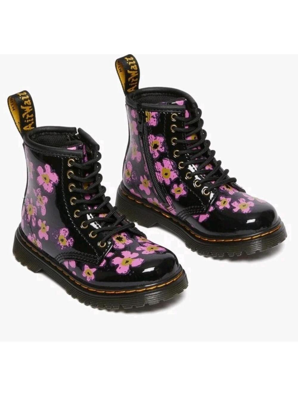 Dr Martens Pansey Fayre Combat Floral Patent Lamper Leather Tooddle Boots US 10